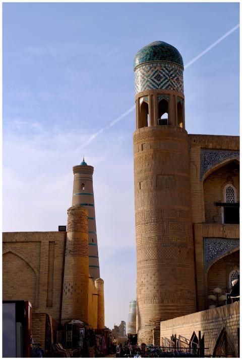 Explore the historic minarets of Khiva, Uzbekistan