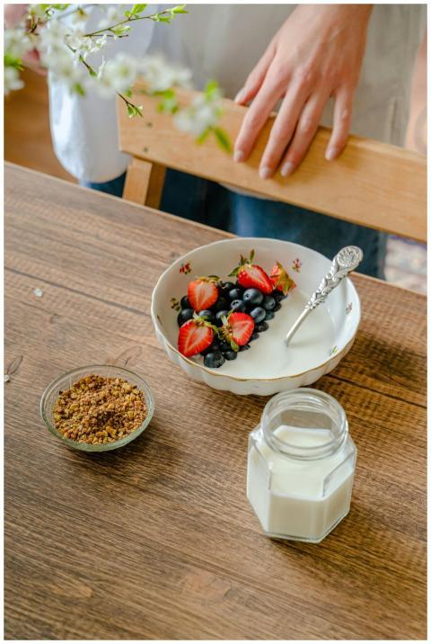A vibrant breakfast bowl with fresh strawberries a