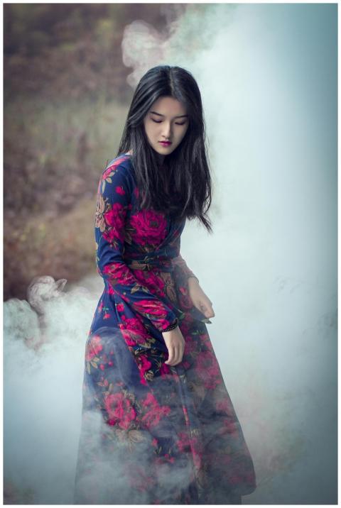 Portrait Woman Floral Dress
