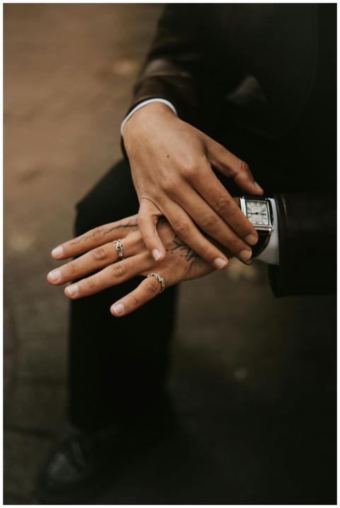 Close-up portrait of a fashionable man with tattoo
