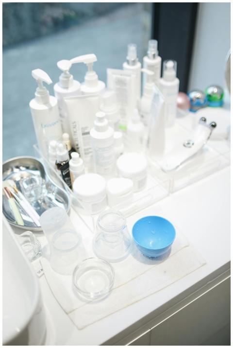 A clean and organized display of skin care product