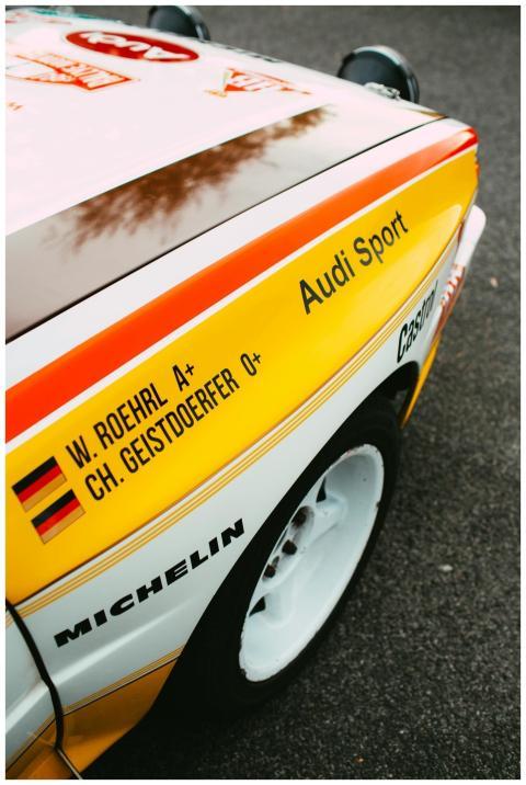 Detailed view of an Audi Sport racing car featurin