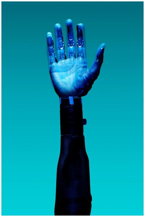 Close-up of a robotic hand showcasing advanced tec