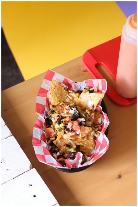 From above of Mexican fast food with tortilla chip