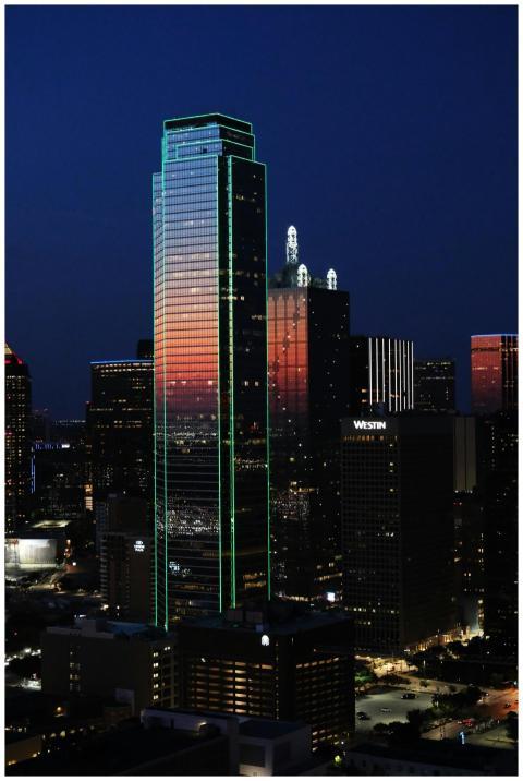 Stunning view of the illuminated Dallas skyline at