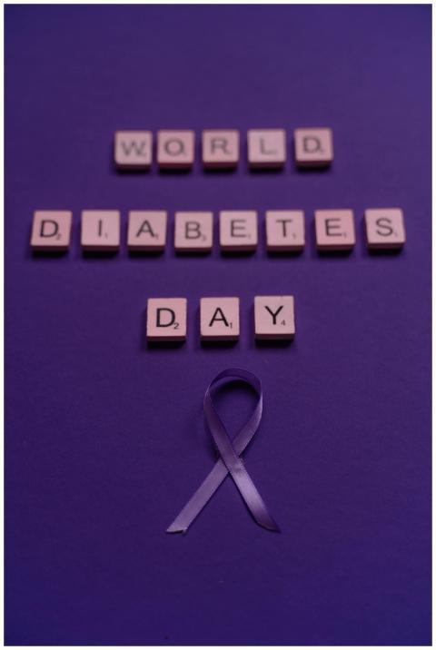Purple background with 'World Diabetes Day' spelle