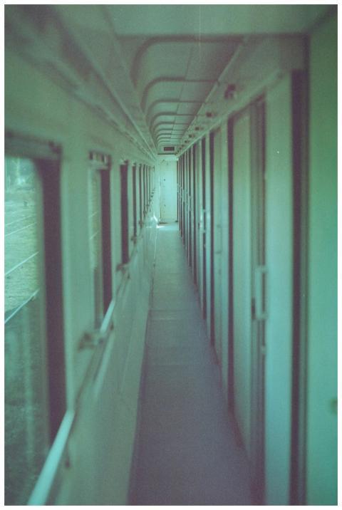 Moody vintage shot of a train corridor in Sofia, B