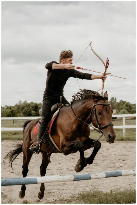 A skilled horse archer shooting an arrow while gal