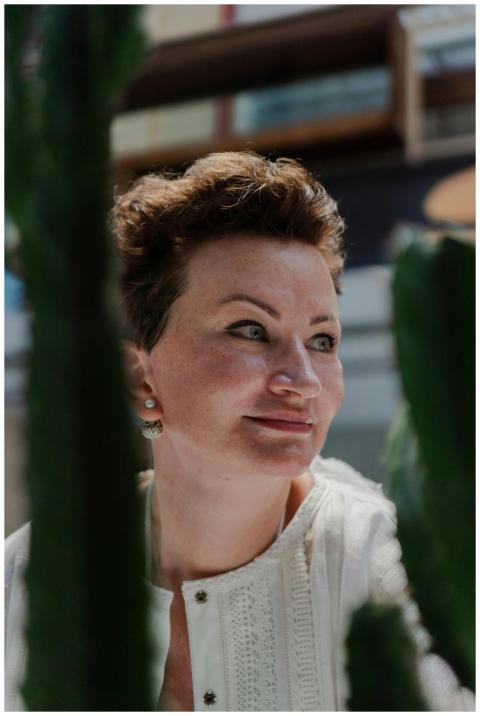 Portrait Smiling Woman Short