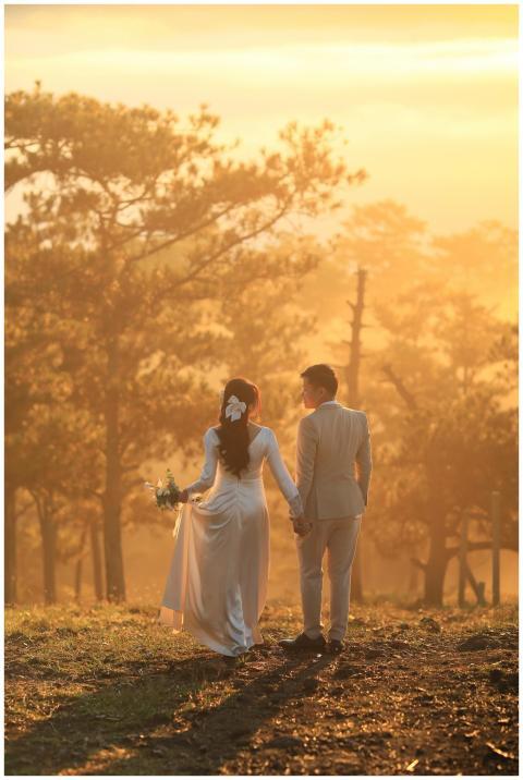 Romantic Couple Walking Sunlit