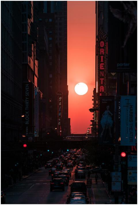 A breathtaking view of the sunset framed by skyscr