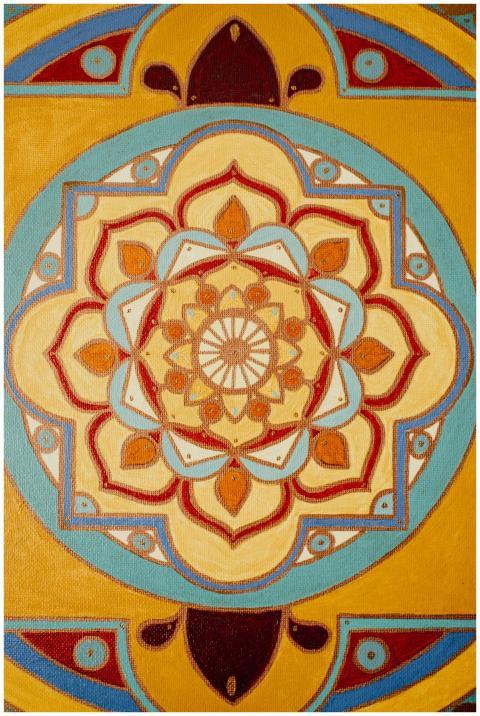 Vibrant mandala with geometric patterns in warm ea
