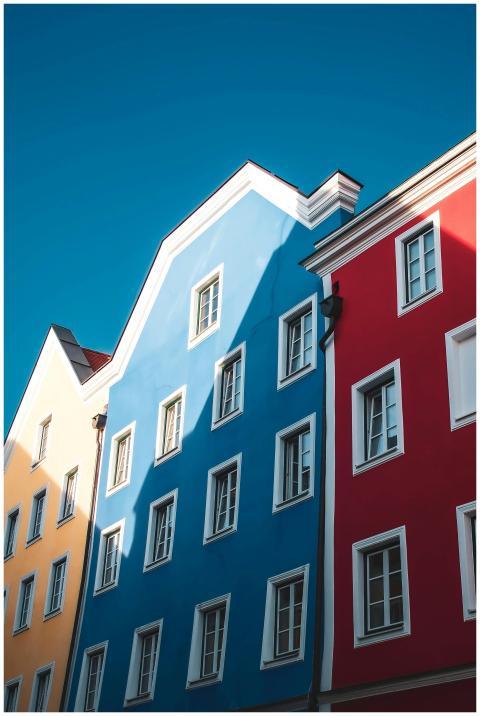Colorful buildings in Schärding, Austria, showcasi