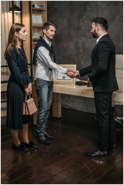 Business meeting in an office with a handshake sea