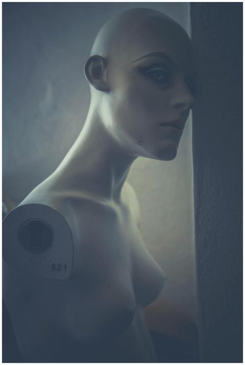 An artistic photograph of a mannequin with a moody