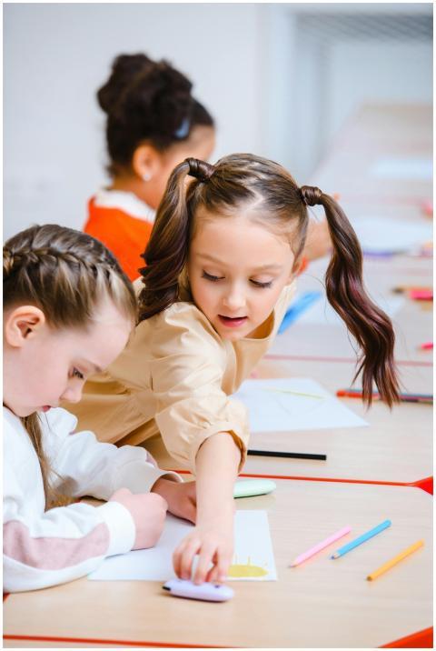 Children engaged in drawing activities at school,