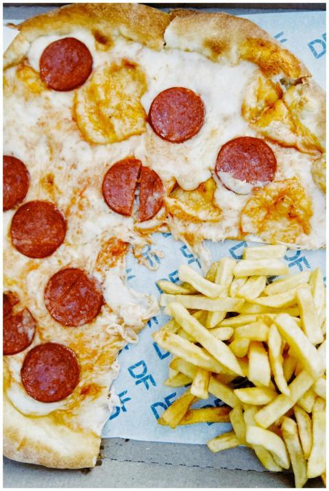 A mouth-watering overhead shot of pepperoni pizza