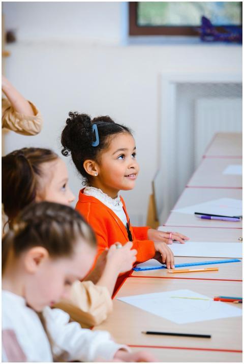 A diverse group of children in a classroom partici