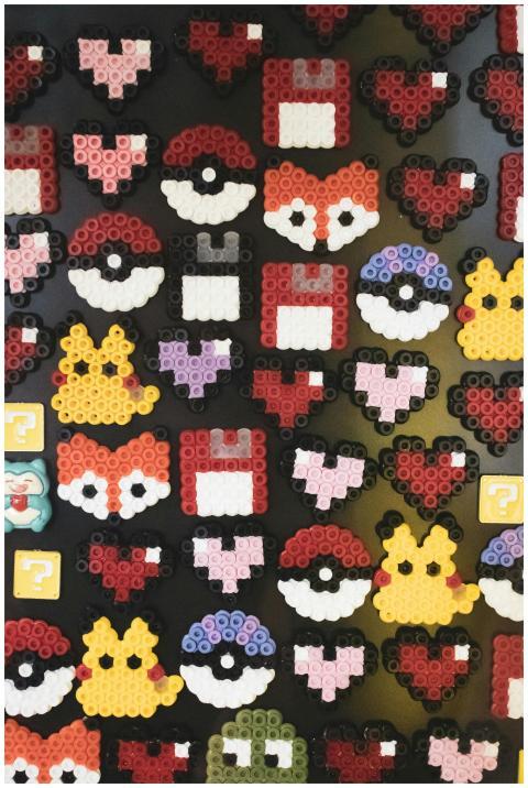 A vibrant display of bead art showcasing popular s