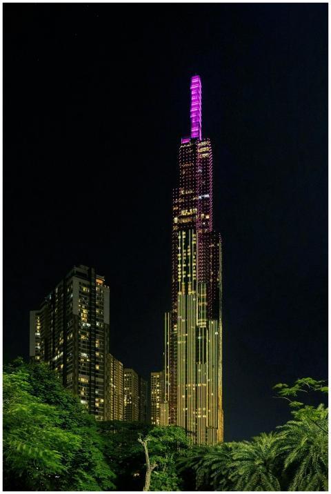 Stunning night view of Landmark 81, a towering sky