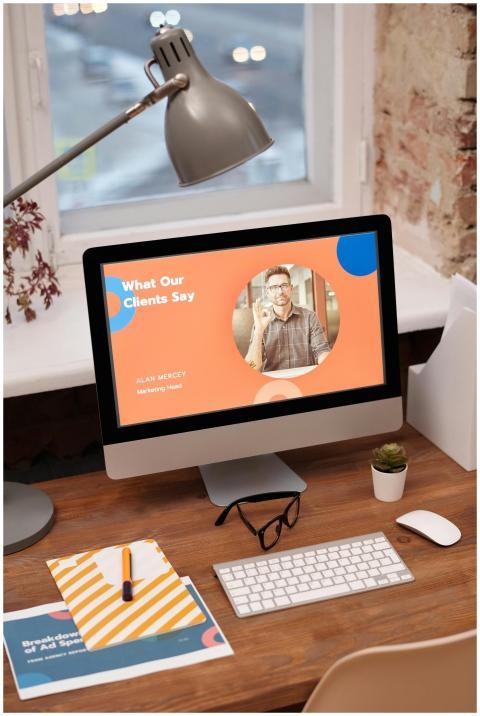 Stylish home office setup with computer showcasing