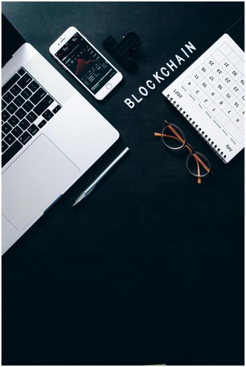 Stylish workspace featuring blockchain concept wit