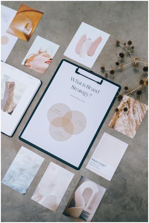 Aesthetic flat lay of branding and design document
