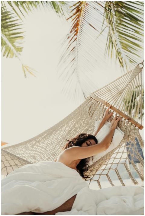 A serene moment of relaxation as a woman enjoys th