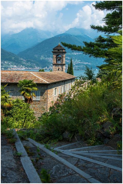 Charming church in Lombardy, Italy, set against mo