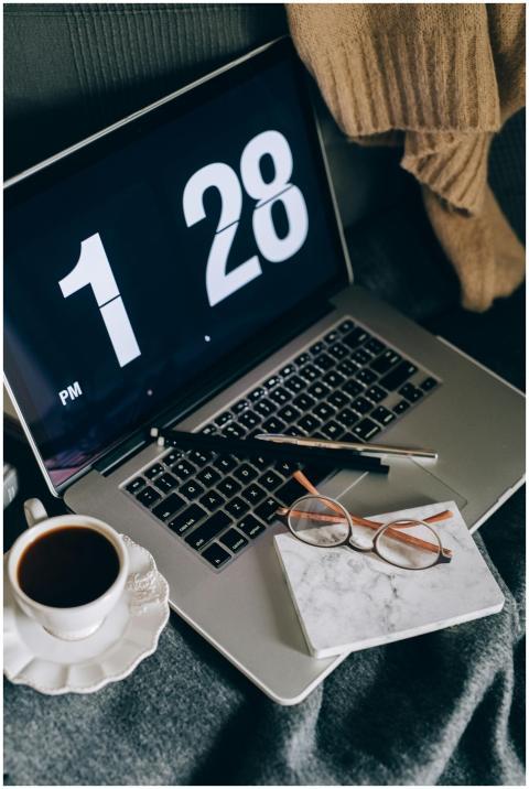 A warm, inviting workspace setup with a laptop dis