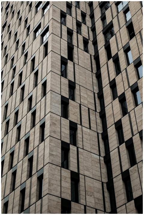 Close-up of a modern building facade with geometri
