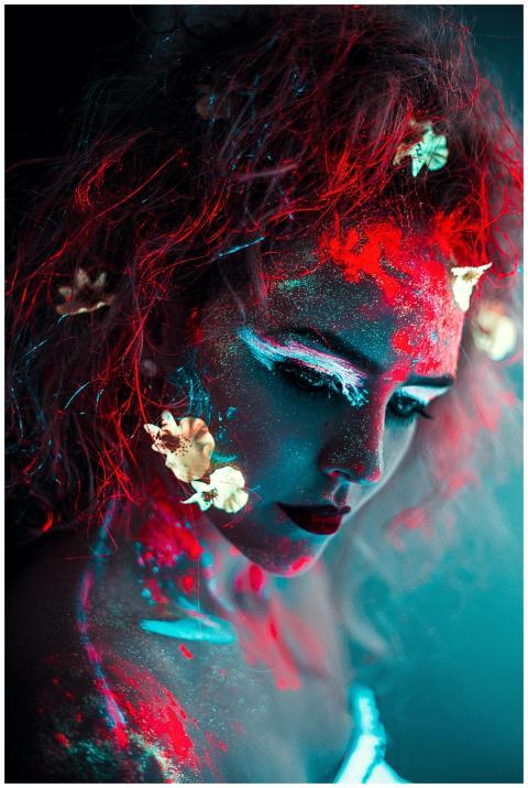 A captivating portrait of a woman in vibrant neon