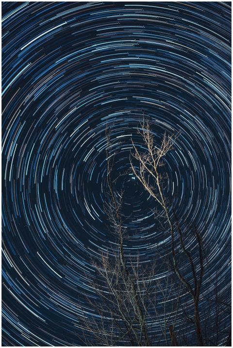 Stunning long exposure of star trails circling abo