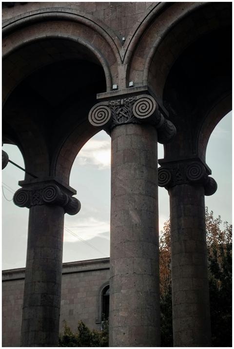 Elegant historic columns in Yerevan showcasing arc