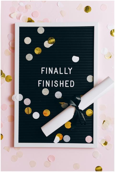 A festive image of a 'Finally Finished' sign with