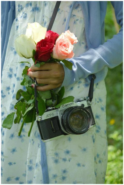 Woman Holding Roses Vintage