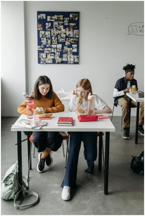 A diverse group of students enjoying a lunch break