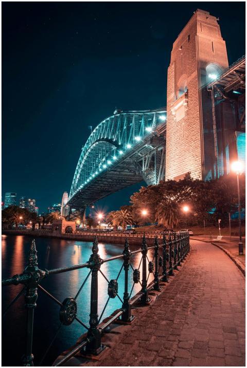 A stunning night view of Sydney Harbour Bridge wit
