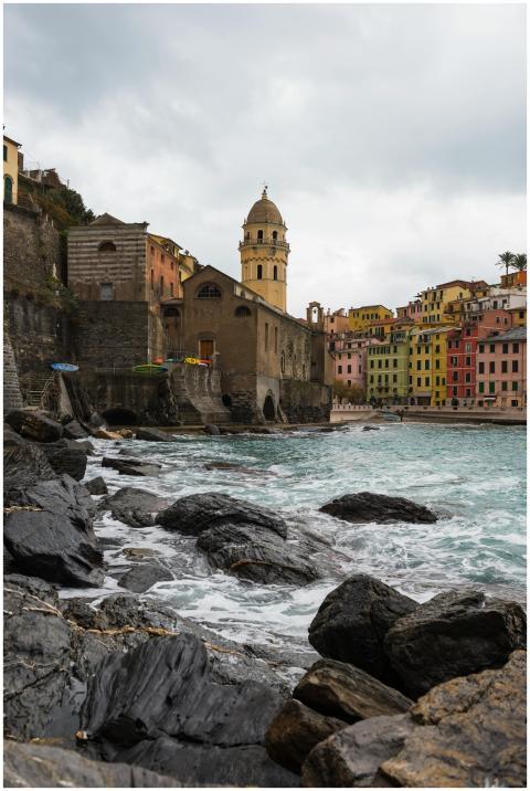 Scenic coastal view of Vernazza with colorful buil