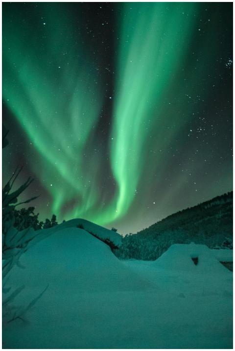 Breathtaking view of aurora borealis dancing over