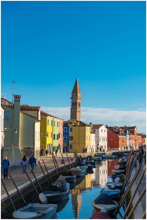 Vibrant canal scene in Burano, Venice with colorfu
