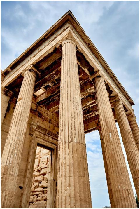 Low angle view of an ancient Greek temple's column
