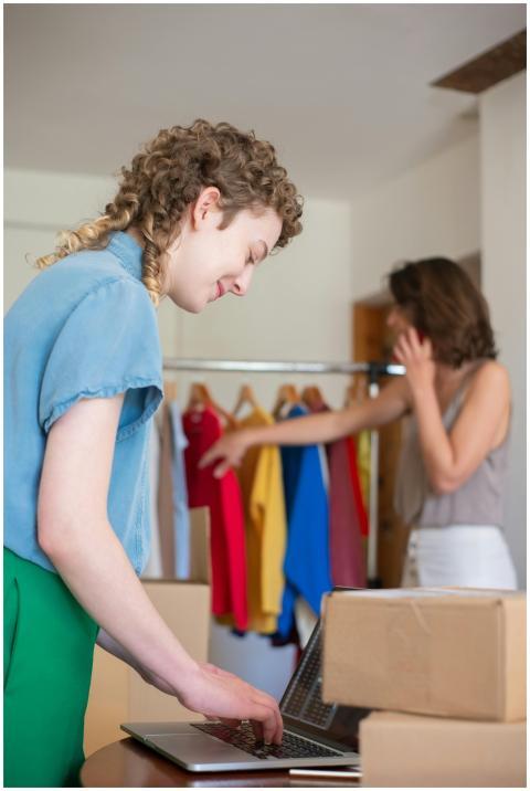 Two women working in an online clothing business,