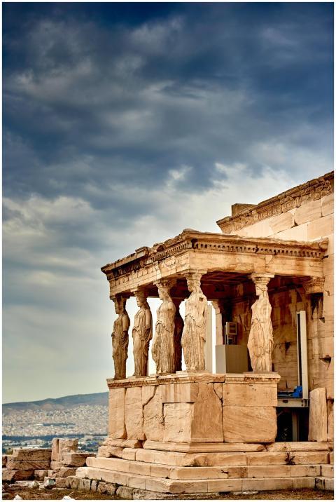View of the Erechtheion Temple's Caryatids on the
