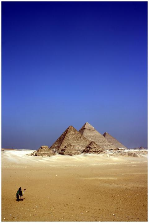 Stunning view of the Pyramids of Giza with a lone