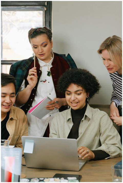 A group of diverse coworkers engaged in a collabor