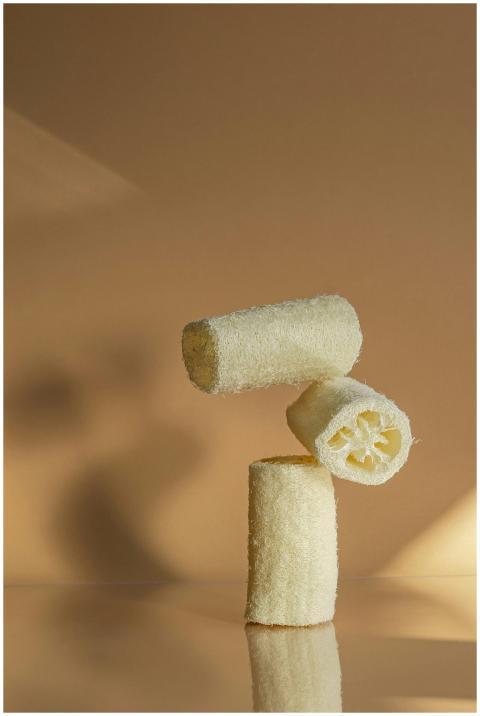 Abstract arrangement of natural loofahs against a