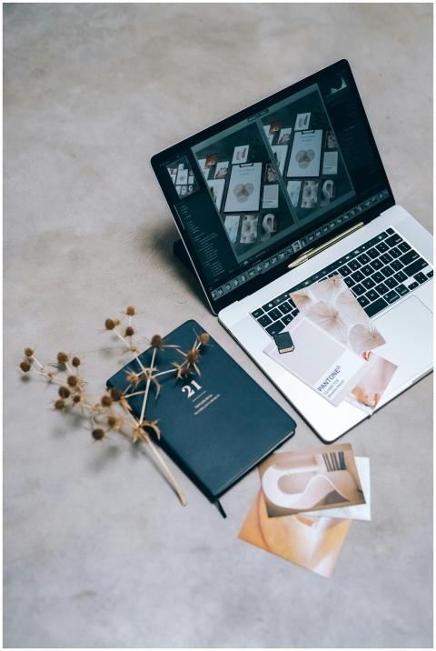 A high-angle shot of a creative workspace featurin