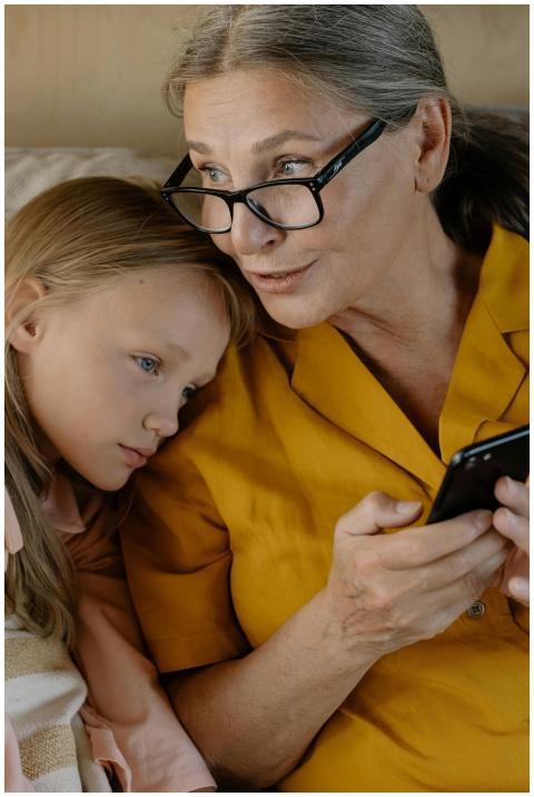 Senior woman and young girl enjoying time together