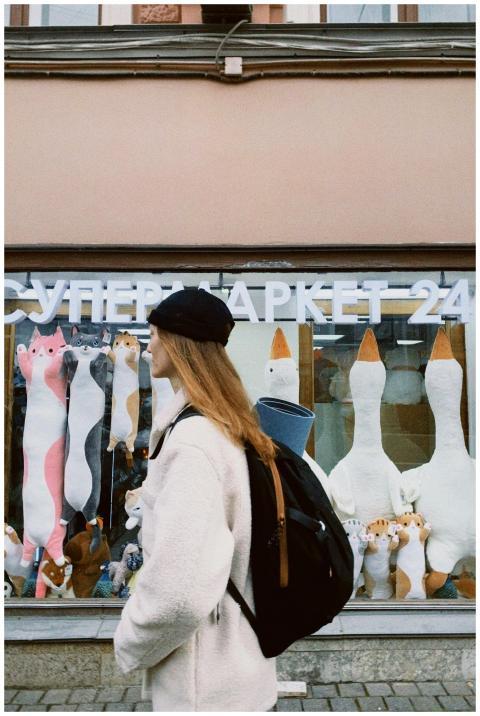 Hipster Strolls Past Toy